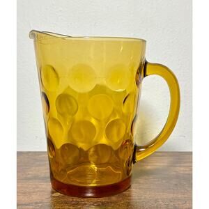 Vintage 60s Hazel-Atlas Amber Glass Pitcher Eldorado Gold- Pressed Circles MCM